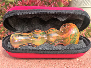 5" Best Thick Glass Spoon Pipe w/Zipper Padded Hard Case - Pink n' Golden Fumed