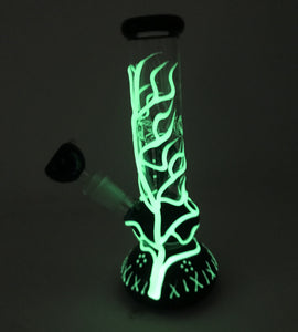 Handmade Glow in the Dark 9" Thick Glass Bong 4 Arm Tree Perc 14mm Slide Bowl - Glowing Vines