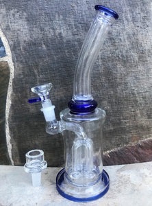 10.5" Bent Neck Thick Glass Water Rig with 4 Arm Shower Perc's & 2 -14mm Bowls - Dark Blu