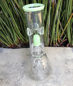 8" Thick Glass Beaker Double Shower Perc & Dome Perc Rig 14mm Bowl - Key Lime