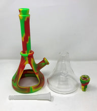 NEW! Silicone & Glass Hybrid 10" Beaker Bong Silicone Bowl w/Screened Glass Bowl