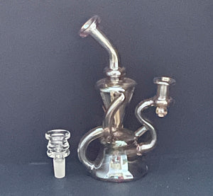 8" Best Thick Shimmering Glass Recycler w/14mm Male Bowl - Peaches & Cream