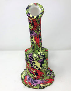 Best 11" Rig Thick Silicone Detachable Jug Style w/Ice Catcher & 14mm Bowl - Tiny Skulls Graphics