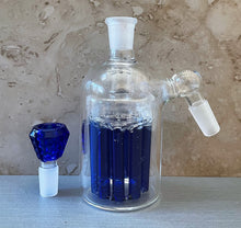 14mm Male Thick Glass Ash Catcher, 11 arm, Blue Tree Perc w/14mm Male Herb Bowl