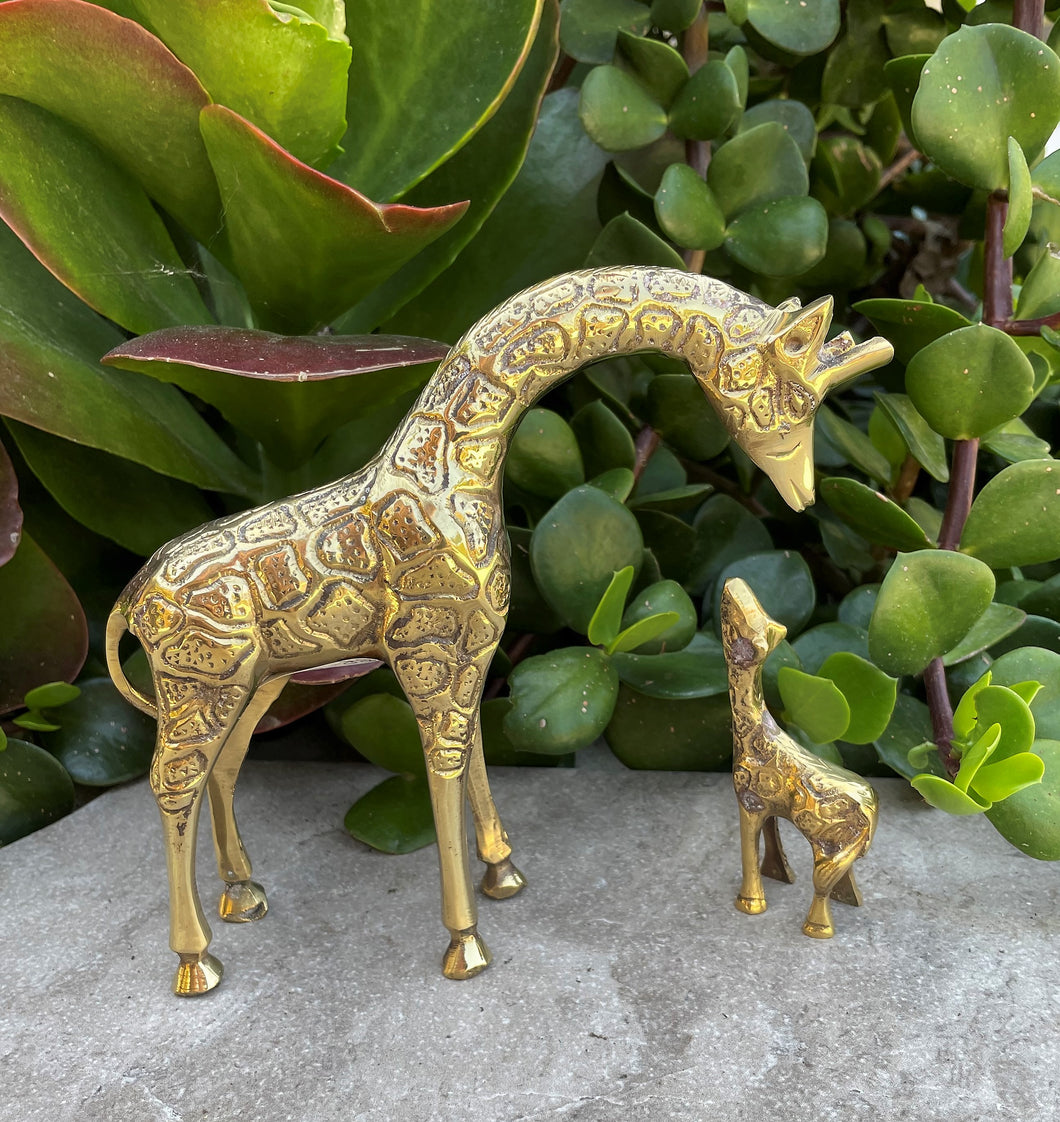 Collectible Handmade Brass Mama & Baby Giraffe Pair