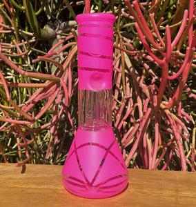 Pretty Pink Design 8" Beaker Bong Dome Perc Glass Slide in Stem w/Bowl