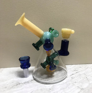 Collectible 6.5" Glass Beaker Rig with Shower Perc in Architectural Design & 2 - 14mm Slide Bowls