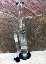 Straight Thick Glass 14.5" Rig Honeycomb Perc. 8 Arm Tree Perc 4 Part Grinder - Green Smoke