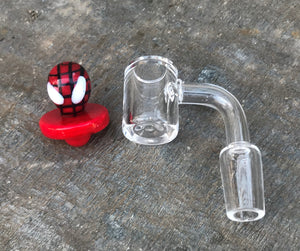 100% Super Thick 14mm Male Quartz Banger with Decorative Spiderman Carb Cap