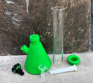 Silicone & Thick Glass 14" Beaker Bong w/ice catcher 2-14mm male bowls