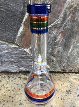 13" Beautiful Color Rings, Beaker Bong Thick Glass w/Ice Catchers & 2 - 14mm Bowls - Cobalt Rainbow