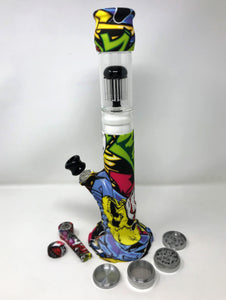 Silicone Detachable 15" Bong Glass 10 Arm Tree Perc Grinder Silicone Pipe Bowl