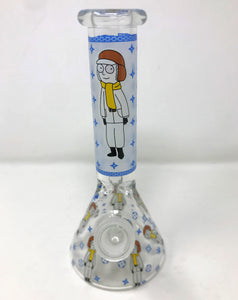 8" Glow in the Dark, Morty Design on Thick Glass Beaker Bong w/14mm Bowl