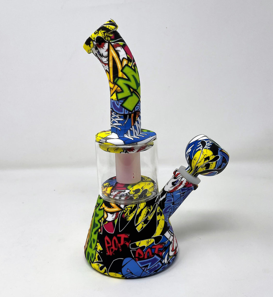 Think Detachable Silicone Graphic Design & Glass Bong Dome Shower Perc