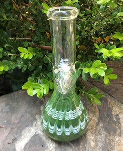 8" Beaker Zong Bong with Decorative Green Design 14mm Male Bowl with same Design - Green Lattice