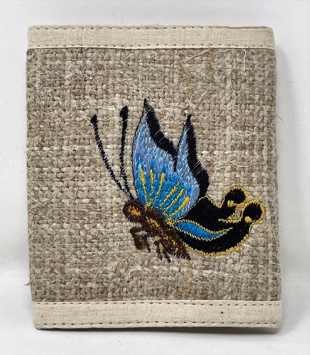 Handmade Hemp Wallet with Embroidered Butterfly Design
