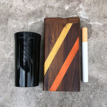 4" Orange & Yellow Stripe Design, Wood Dugout + 3" Metal Bat w/Pop Top Container