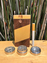 4" Wooden Dugout Stash Box w/1 Metal Hitter + 3 Part Grinder - Tri Diagonal Pattern