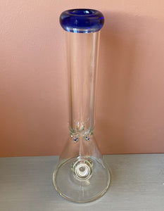 Thick Clear Glass Best 14" Beaker Bong Single Horne Bowl with 6 hole screen.