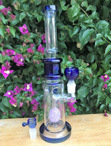 13" Thick Glass Water Rig Fritted Disc Perc w/2 - 18mm Male Slide Bowls - Night Sky w/Purple