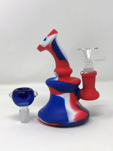Red, White & Blue Silicone Detachable Unbreakable 5" Rig Shower Perc 2 Bowls