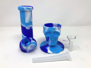 8" Silicone Detachable & Unbreakable Skull Bong w/14mm Thick Glass Bowl - Lt Blue & Royale