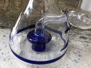 8" Twisty Bent Neck Glass Water Rig Shower Perc Blue Glass Bowl w/Disc Handle - Steel Blue