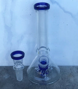 6” Straight Neck Glass Beaker Base Bong w/14mm Male Bowl Slide - Blue