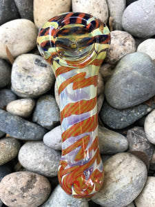 Thick Fumed Glass 3.5" Spoon Hand Pipe - Tiger Stripe Swirl