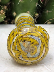 3.5" Handmade Fumed Glass Spoon Hand Pipe - Golden Rope