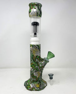 16" Thick Silicone Detachable Bong Green Dragon Design 8 Arm Tree Perc 2-Bowls