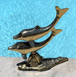 5.5" Solid Brass Dolphins Riding the Wave