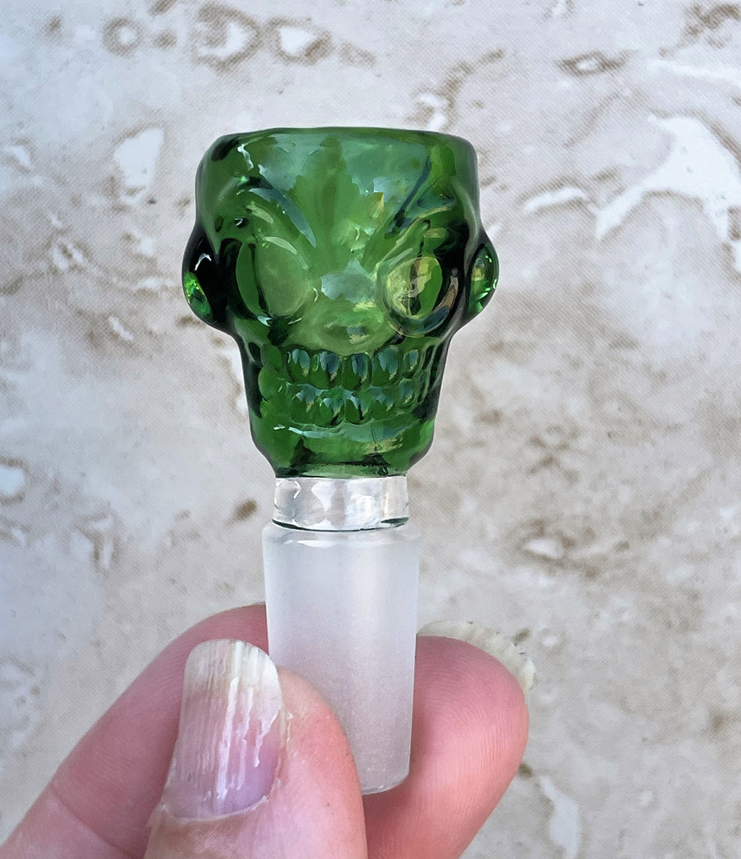 Thick Green Glass 14mm Skull Bowl