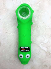 5" Pickled Character Silicone Hand Pipe with Glass Screen Bowl - Neon Green