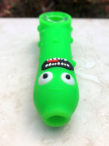 5" Pickled Character Silicone Hand Pipe with Glass Screen Bowl - Neon Green