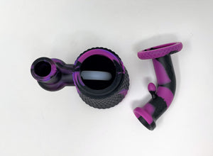 6.5" Mini Silicone Detachable Bong in Purple n' Black w/Silicone bowl &14mm/18mm Dual Use Bowl
