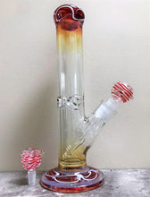 New! 12" Thick Straight Water Pipe/Bong with Amber Color Fumed Glass & 2 - 14mm Male Slide Bowls