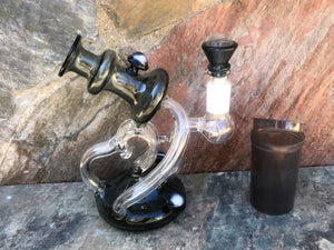 6" Collectible Unique Thick Glass Rig/Pipe w/14mm Male Slide Bowl & Pop Top Container - Smokin'