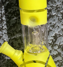 Yellow Design 8" Beaker Bong Dome Perc Glass Slide in Stem w/Bowl
