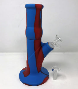 Thick Silicone Detachable Unbreakable 10" Bong Ice Catcher 2-14mm Bowls - Red/Blue