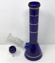 10"Glass Beaker Bong w/Ring Design & 2 - 14mm Bowls - Sapphire & Gold
