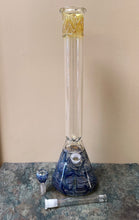 Thick Fumed Glass 18" Beaker Bong Ice Catchers - Blue Swirl Design, 14mm Bowl