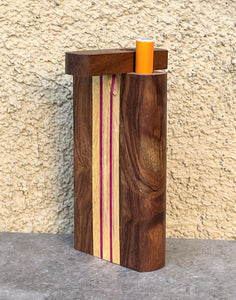 Natural Dark Wood 4" Dugout Stash Box w/Inlay Design 3" Aluminum One Hitter Bat