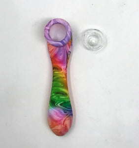 Beautiful Multi Color Swirl Silicone 5.5" Sherlock Hand Pipe Bowl