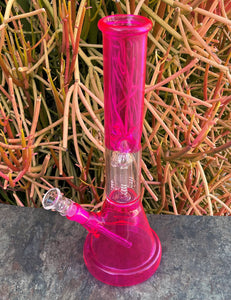 Beautiful Pink Transparent Thick Glass Beaker 12" Bong 4 Tree Arm Perc