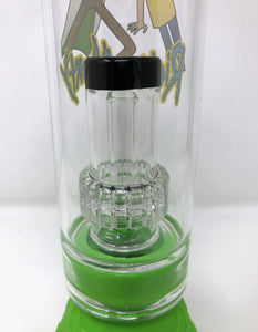 Green Silicone & Glass Beaker Bong Shower Perc Rick & Morty Design Quartz Banger