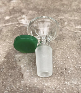Thick Clear Glass 14mm Male Herb Slide Bowl with Jade Disc Handle