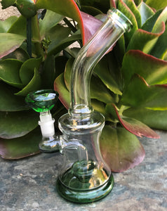 9" Bent Neck Thick Glass Rig with Shower Perc 14mm Male Green Diamond Bowl - Green Says Go