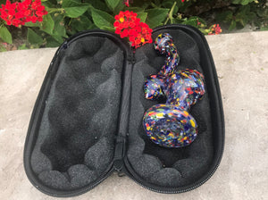 6" Multi Color Splatter Glass Bubbler w/Zipper Padded Hard Case in Black