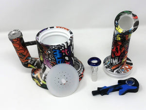 10.5" Music Graphic Unbreakable & Detachable Silicone Large Jug Rig  & Guitar Hand Pipe